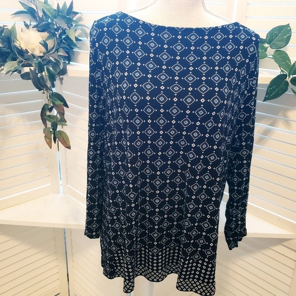 J.JILL GEOMETRIC BLACK/TEAL LARGE BLOUSE - Picture 1 of 8